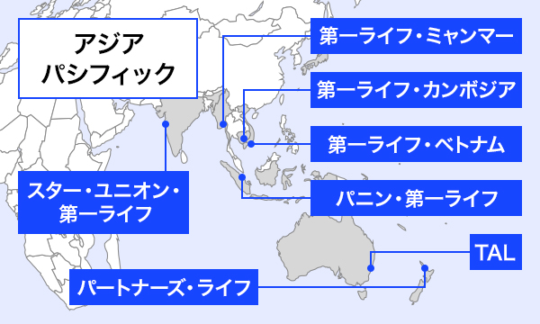 アジアパシフィック 第一ライフ・ミャンマー 第一ライフ・カンボジア 第一ライフ・ベトナム バニン・第一ライフ TAL スター・ユニオン・第一ライフ パートナーズ・ライフ